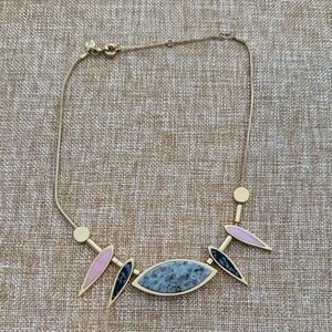 Maxwell Gold Tone Statement Necklace with Pink and Gray Stone Accents